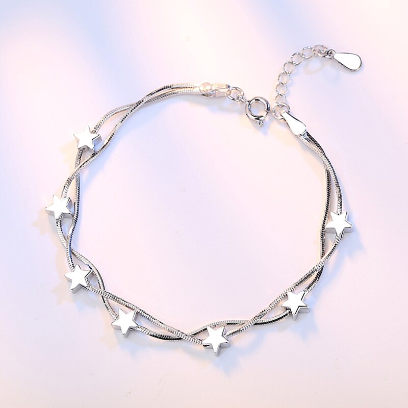 925 Sterling Silber Stern Kasten Stil Schlange Kette Charme Armbinde Silber Schmuck Armbinde Für Frauen Einfache Zubehör