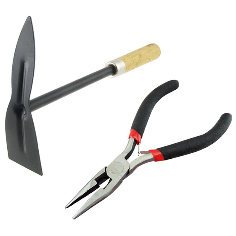 Handige tang doe-het-zelf gereedschap puntige neus met tand & houten handvat metalen hand tuingereedschap graafschoffel, zwart