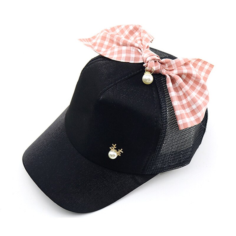 Zomer baby hoed lente meisjes hoeden kinderen baseball pet grote strik mesh zonneklep hiphop hoeden casual petten voor kinderen: Zwart een