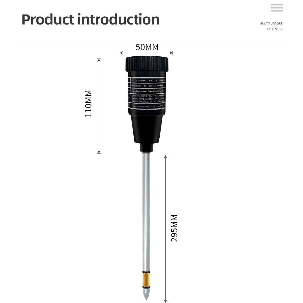 Handheld Soil PH Tester 2 in 1 PH &amp; Moisture Meter For Garden With 295mm/160mm Long Metal Probe Waterproof Soil Tester Kit Tools