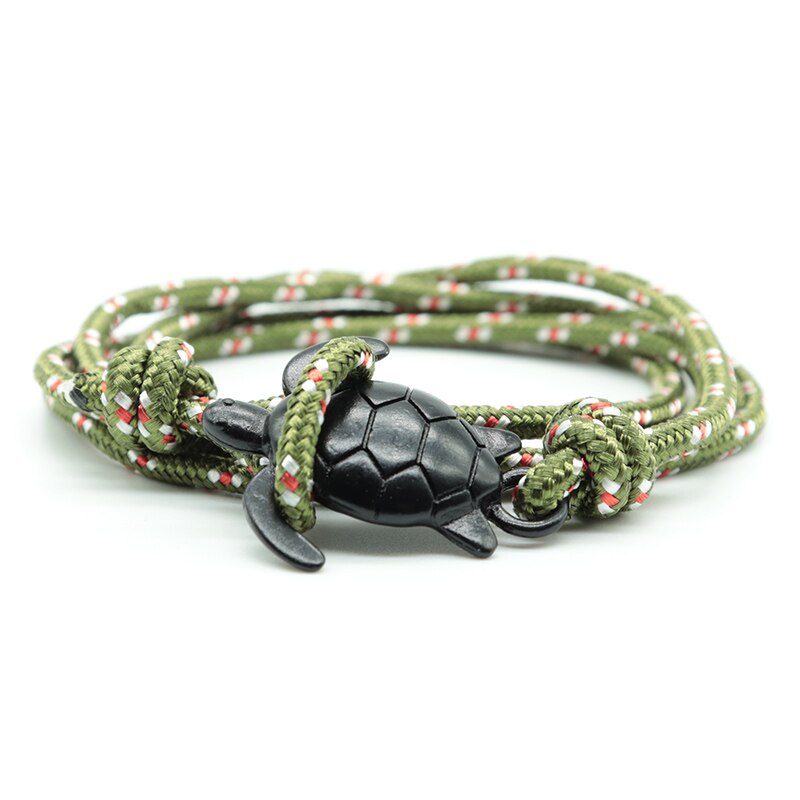 Boho Handgemachte Multilayer Seil Meer Schildkröte Armband Charme Paracord Hand Geflochten Braclet Für Männer Armband Viking Schmuck Homme: Green