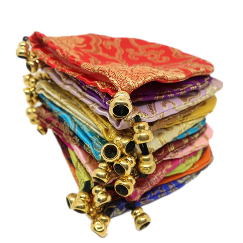24pc Silk Brocade Jewelry Pouch - Small Satin Coin Purse with Chinese Embroidery Drawstring