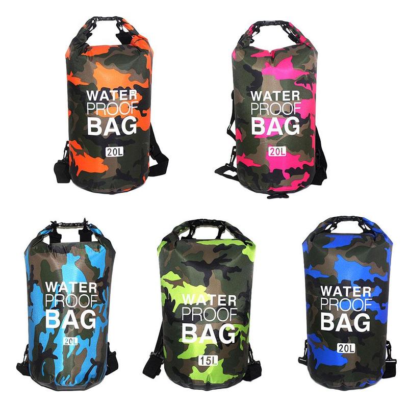 Dry Camouflage Portable Rafting Diving Outdoor Bag Sack PVC Waterproof Folding Swimming Storage Bag for River Trekking