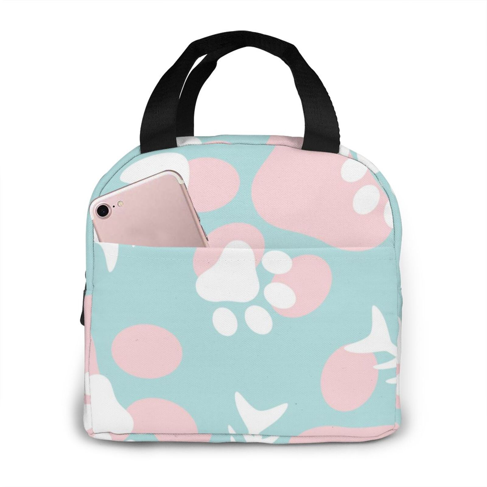 Bunte Hunde Pfoten Kühler Mittagessen Kasten Tragbare Isolierte Mittagessen Tasche Thermische Lebensmittel Picknick Mittagessen Taschen: Schwarz9