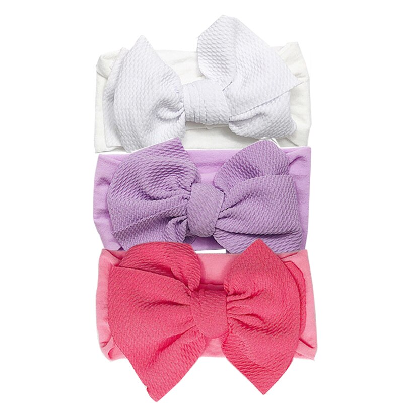 3Pcs/set Big Bows Baby Girl Headband Soft Elastic Nylon Baby Headband Solid Color Toddler Infant Girls Hair Accessories: set 1