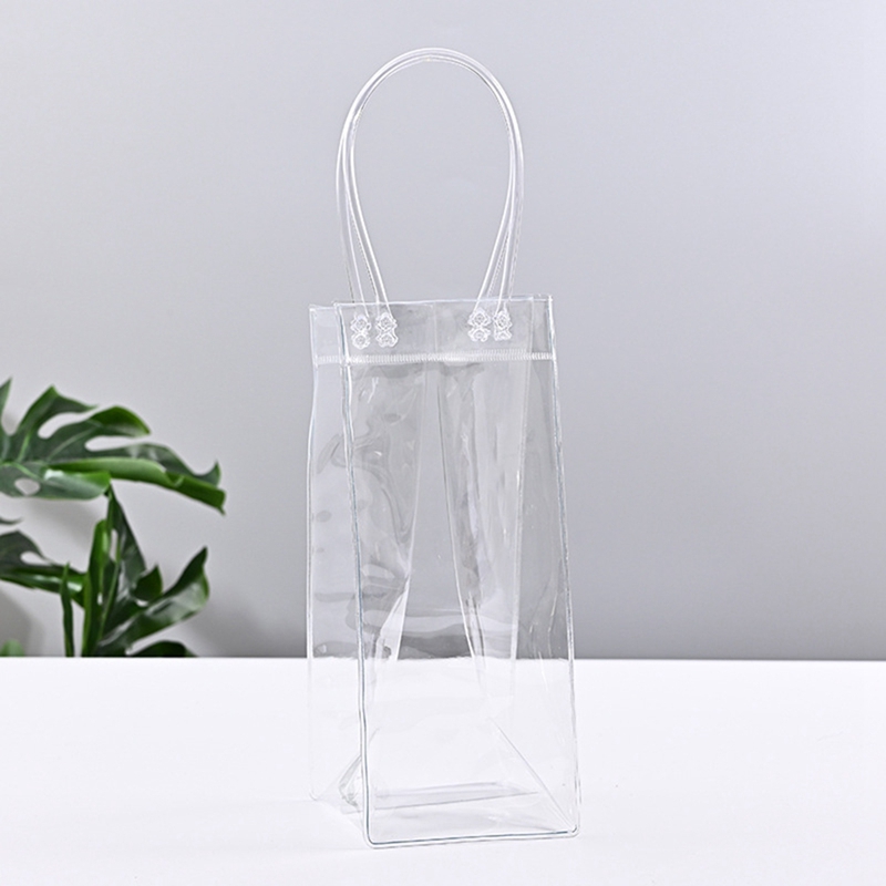 Bolsa de PVC transparente para enfriar botellas de vino, bolsa de hielo portátil con asa, paquete de 10 unidades