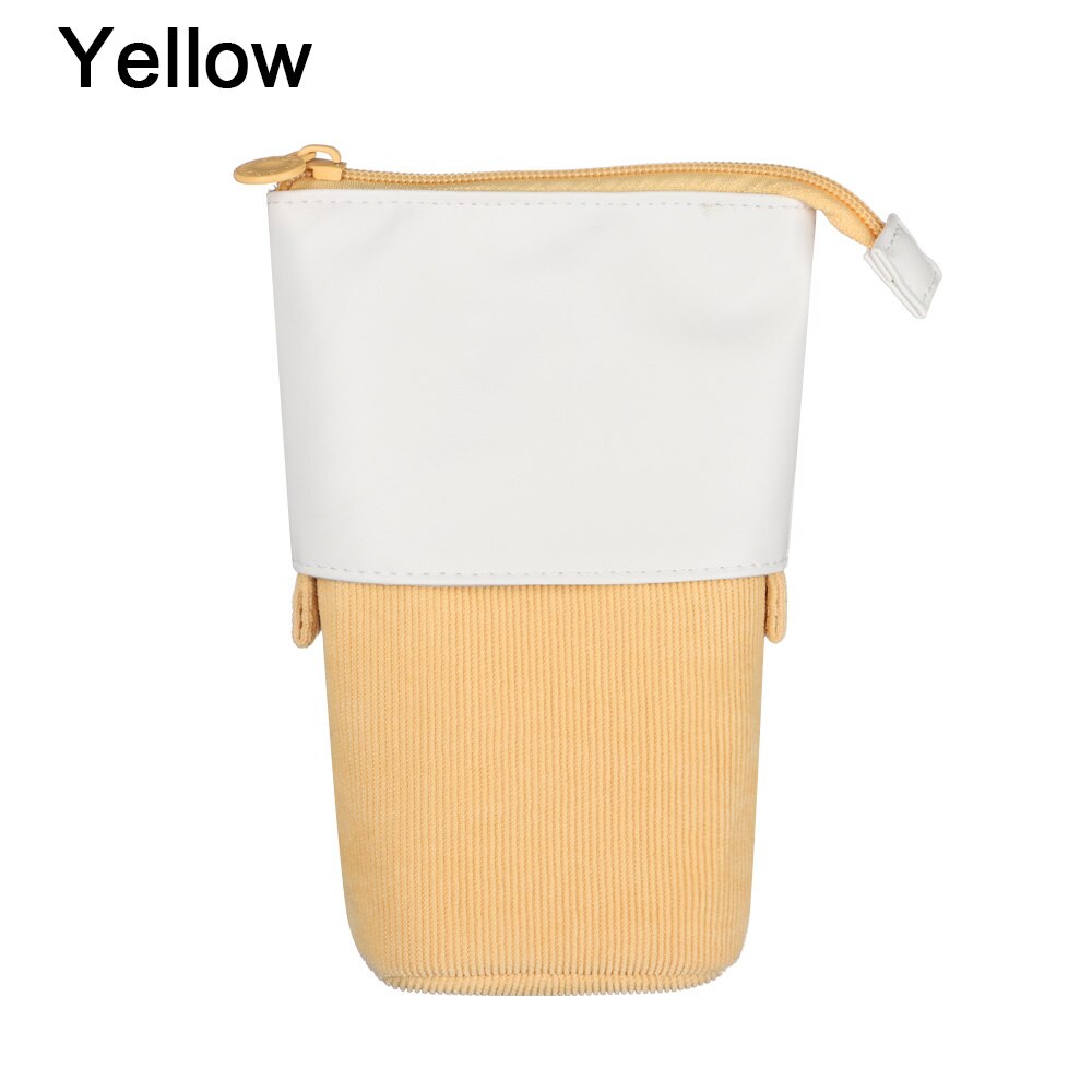 Leuke Boba Milktea Potlood Bagtelescopic Pen Houder Stand Up Etui Kawaii Cosmetica Zakje Make-Up Tas Briefpapier Organizer: B-yellow