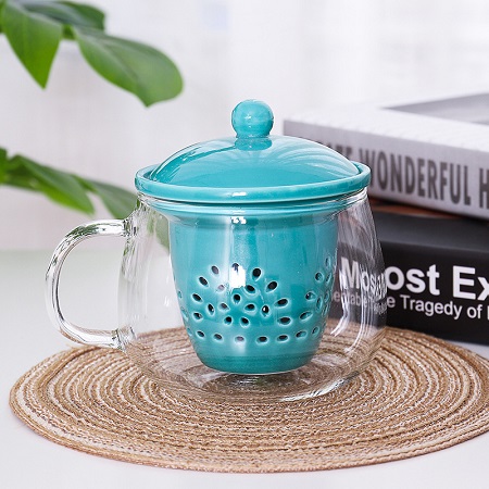 Colador de frutas y té de cerámica , vaso de té con cubierta, de cumpleaños, nueva Deisign, taza de té de estilo chino: Verde