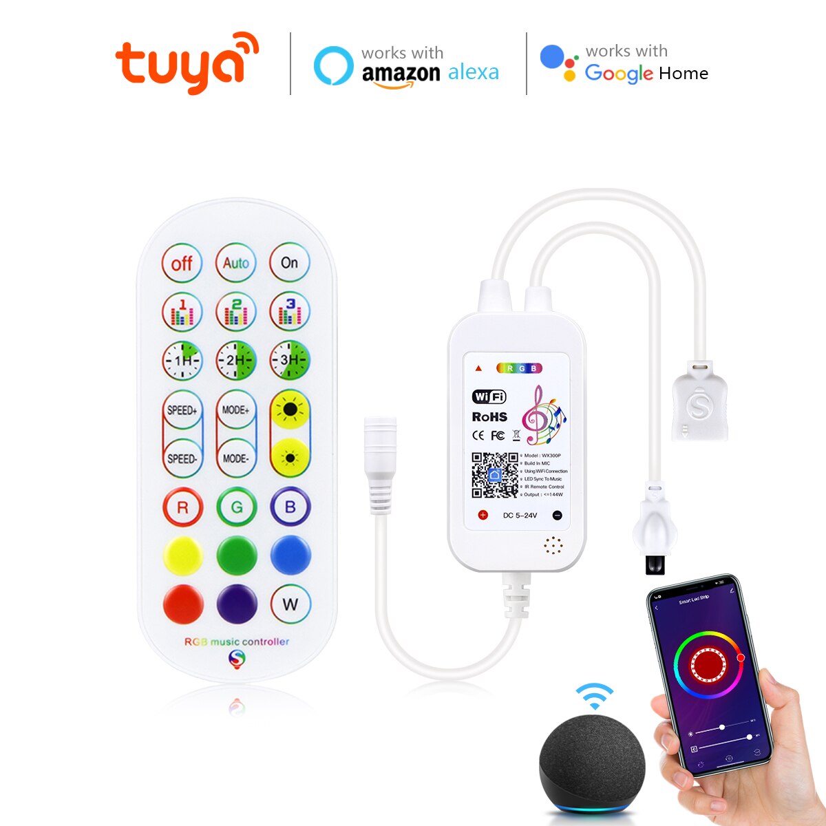 Tuya Samrt Leven Wifi Controller Met Ir Afstandsbediening Led Strip Accessoire Voor Rgb Licht 5050 2835 Alexa Google Thuis