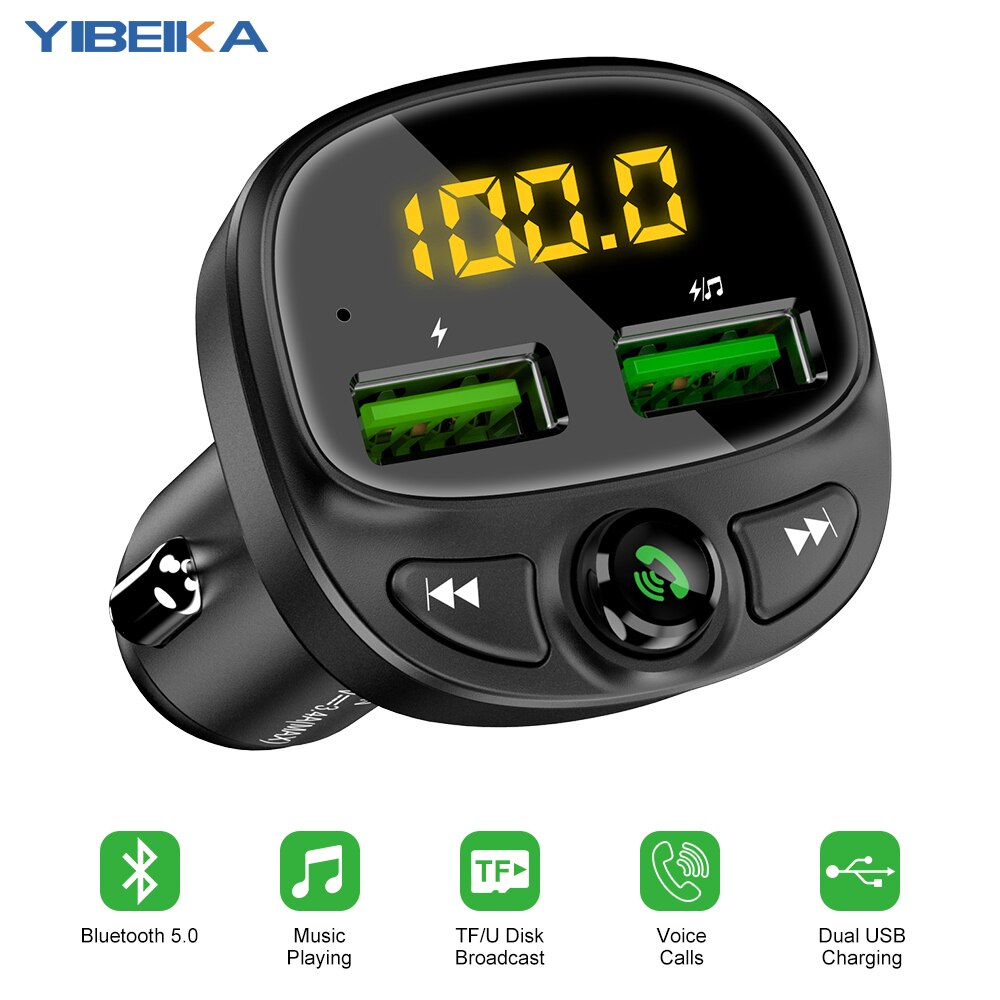 Yibeika Usb Car Charger Voor Telefoon Fm Draadloze Zender Bluetooth MP3 Speler Usb Lader Dual Tf Muziek Card Auto Handen-Gratis Kit