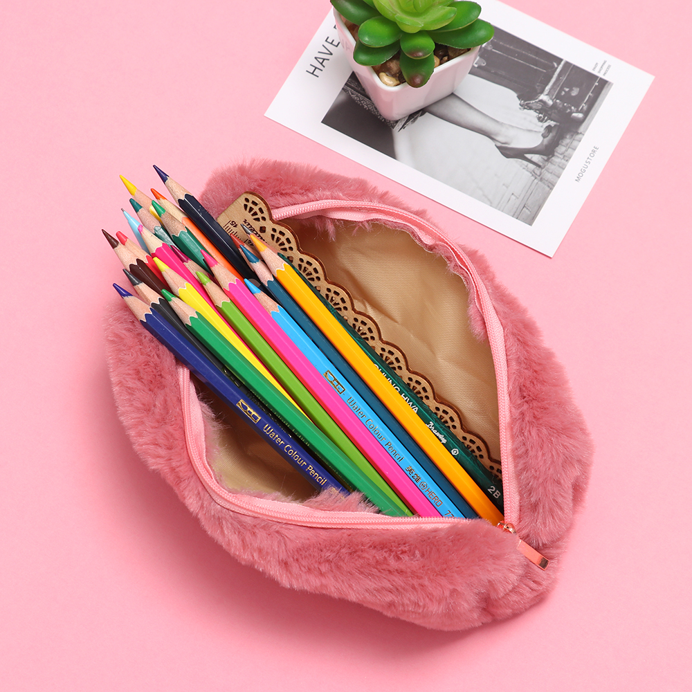 Effen Kleur Pluche Etui Meisjes School Potlood Tas Briefpapier Pencilcase Portemonnee Kawaii Mode Schoolbenodigdheden