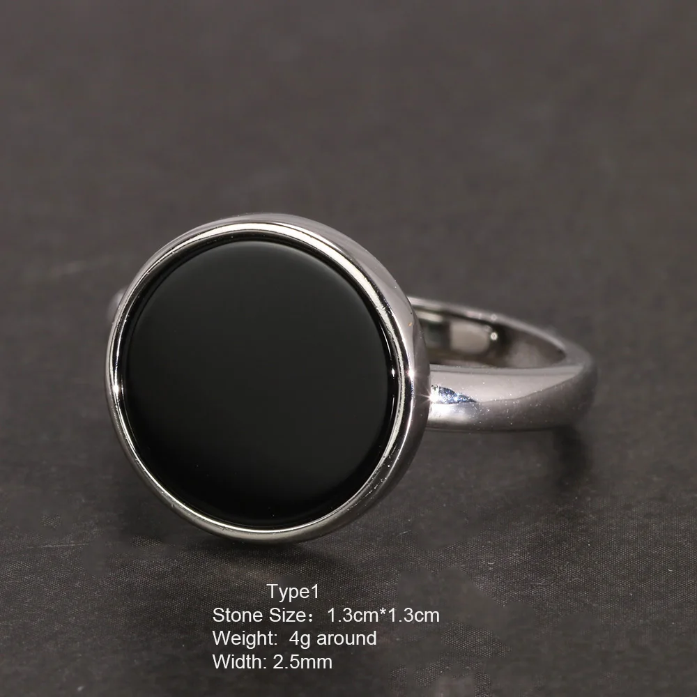 Anello in vero argento sterling 925 Anello rotondo semplice conchiglia di onice nero turco Gioielli regolabili minimalisti per uomini e donne: WHITE