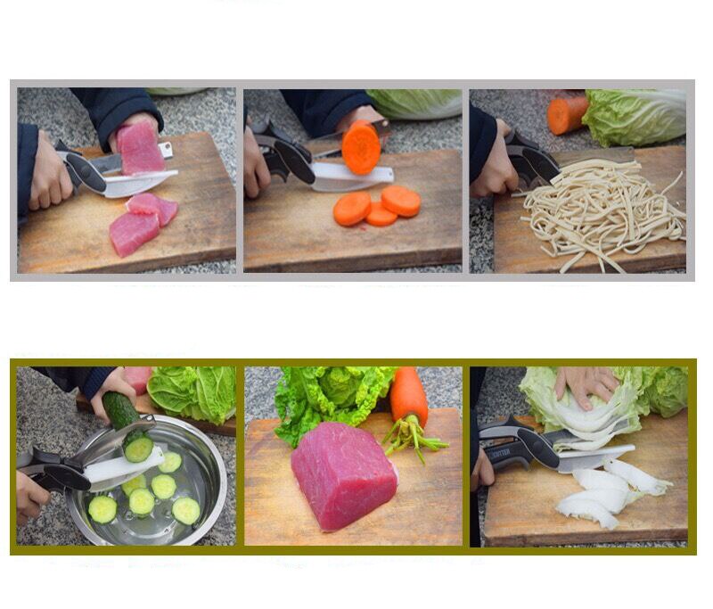clever cutter Kitchen Scissors 2 in 1 Cutting Board Chopper Clever Fruit Vegetable Multifunctional Cutter
