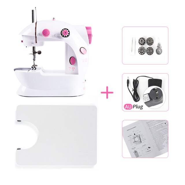 Sewing Machine Portable Household Mini Sew With Foot Pedal Night Light Double Thread Pink Colour For Tailor Table: 03-Z2-AU