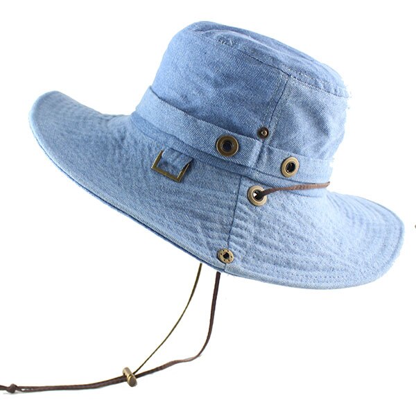 Katoen Zonnehoed Voor Vrouwen Mannen Emmer Denim Lente Zomer Vissen Hoed Strand Lange Grote Brede Rand Outdoor Uv Bescherming opvouwbare: Light Blue