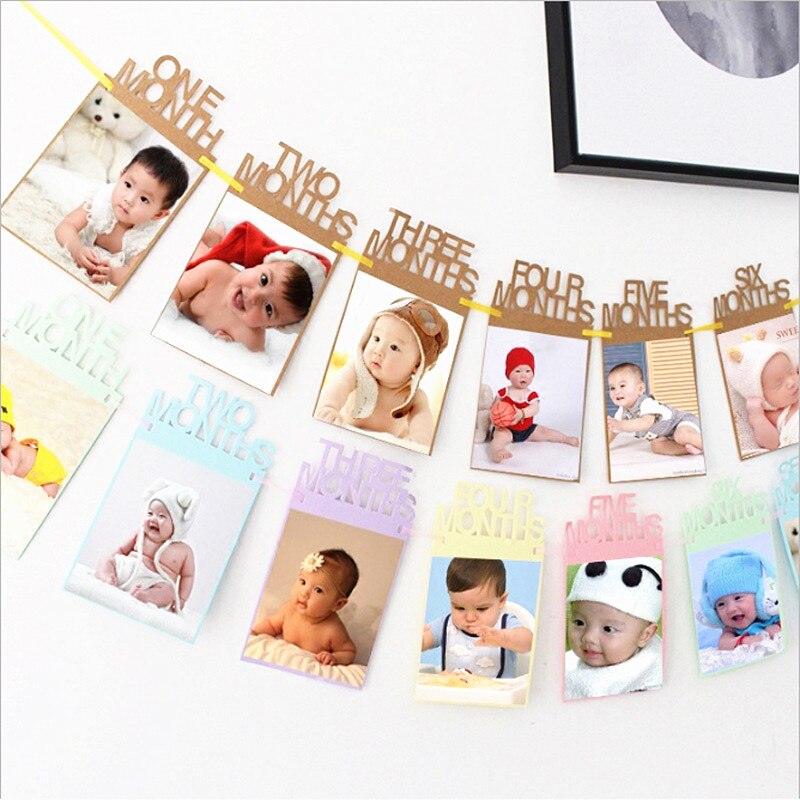 12 måneders fotoramme banner glitterpapir 1st børnefødselsdagsfest hængende dekoration håndværkspapir baby shower forsyninger 13 designs