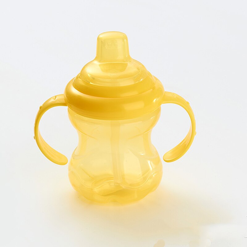 Babymugg barn utomhussportmuggar med handtag läckagesäker sugkopp plastmugg baby learning drickskopp: Gul