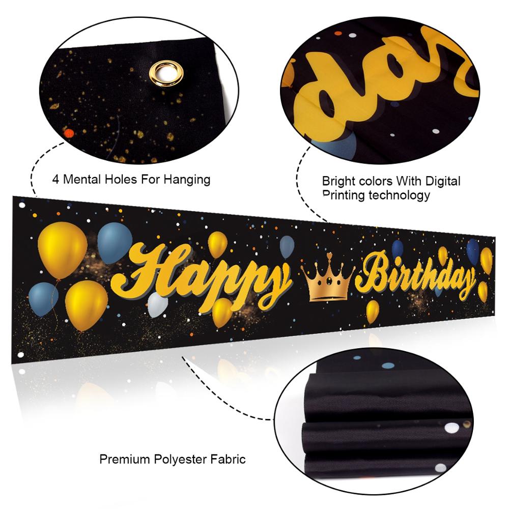 Black Gold Outdoor Birthday Banner Happy 30th 40th 50th Birthday Party Decor Adult 30 40 50 Year Birthday Anniversary Party Sup