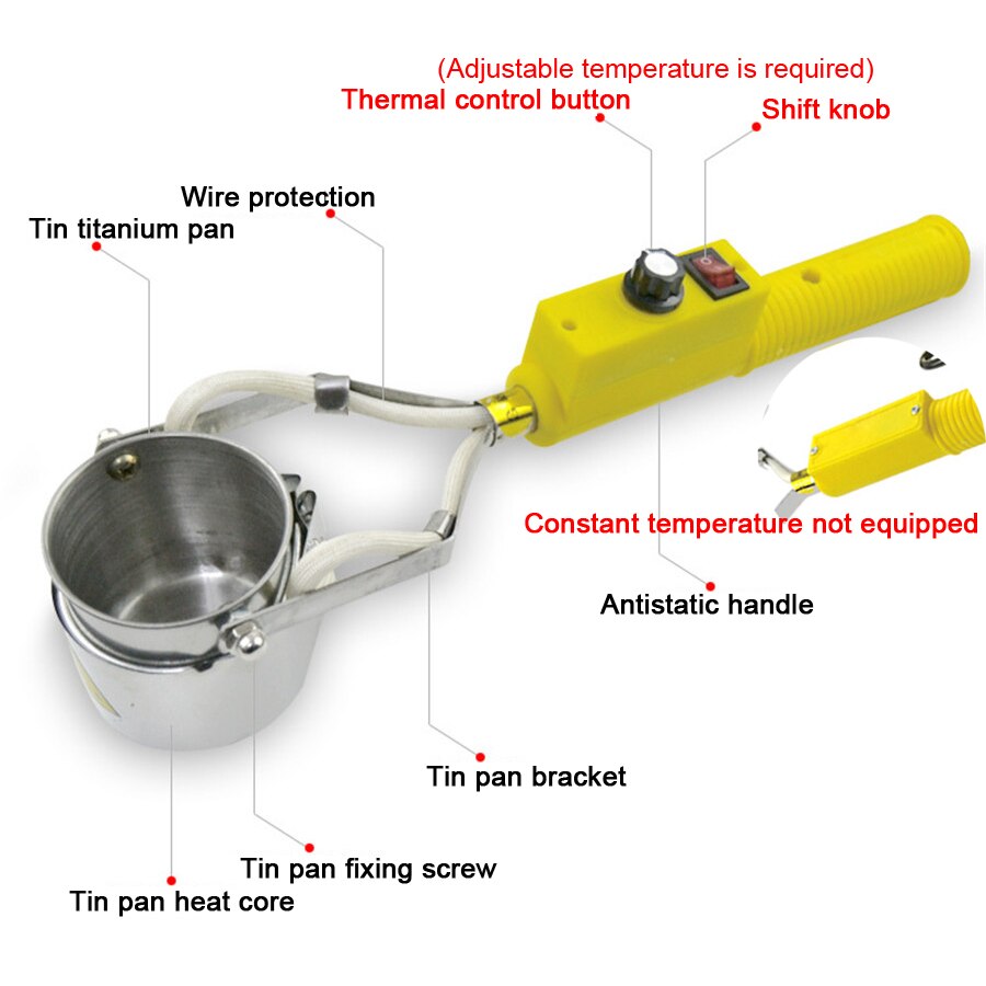 300W/400W/500W Portable Solder Pot Tin Melting Furnace Handheld Adjustable Temperature Control Desoldering Bath Tool