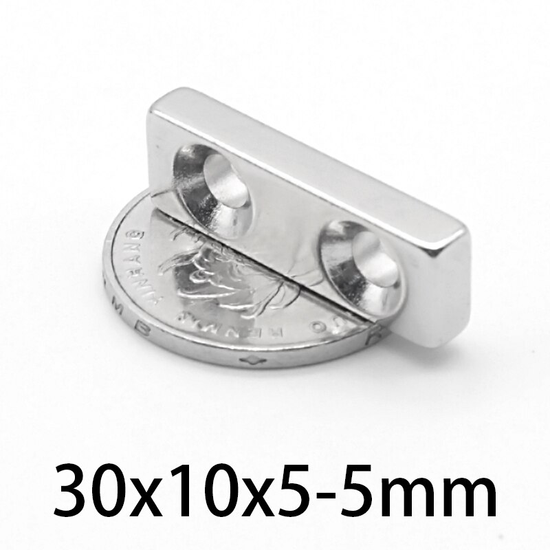 5-100 Stuks 30x10x5-5 Mm Sterke Vel Magneet Gat 5 Mm Blok Rechthoekige Neodymium Geperforeerde Magneten 30*10*5-5 Mm Verzonken