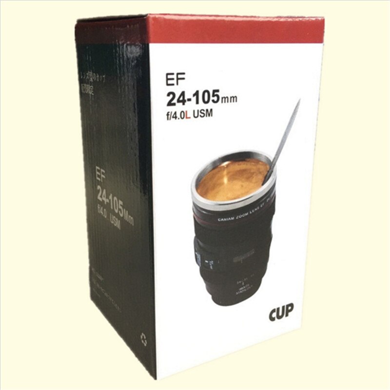 -termo de taza de acero inoxidable con forma de lente de cámara, 400 ml, para oficina, taza para té y café, de novedad, negro frío