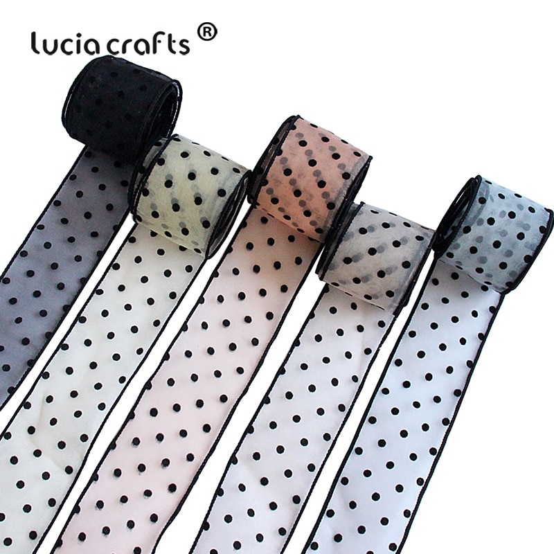 Lucia Ambachten 2Yards 45Mm Dot Gedrukt Organza Kant Lint Diy Craft Voor Verpakking Boog Kledingstuk Naaien Accessoire P0615