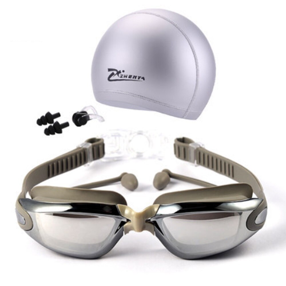 Myopia Swimming Goggles HD shortsighted prescription glasses Acetate Spectacles plating lens adult swim goggles pools swiming: electroplate silver