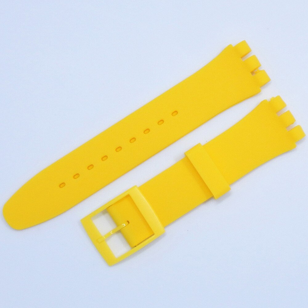 Correa de reloj para Swatch, accesorios de pulsera de silicona de goma, 17mm, 19mm, 20mm: S / Negro