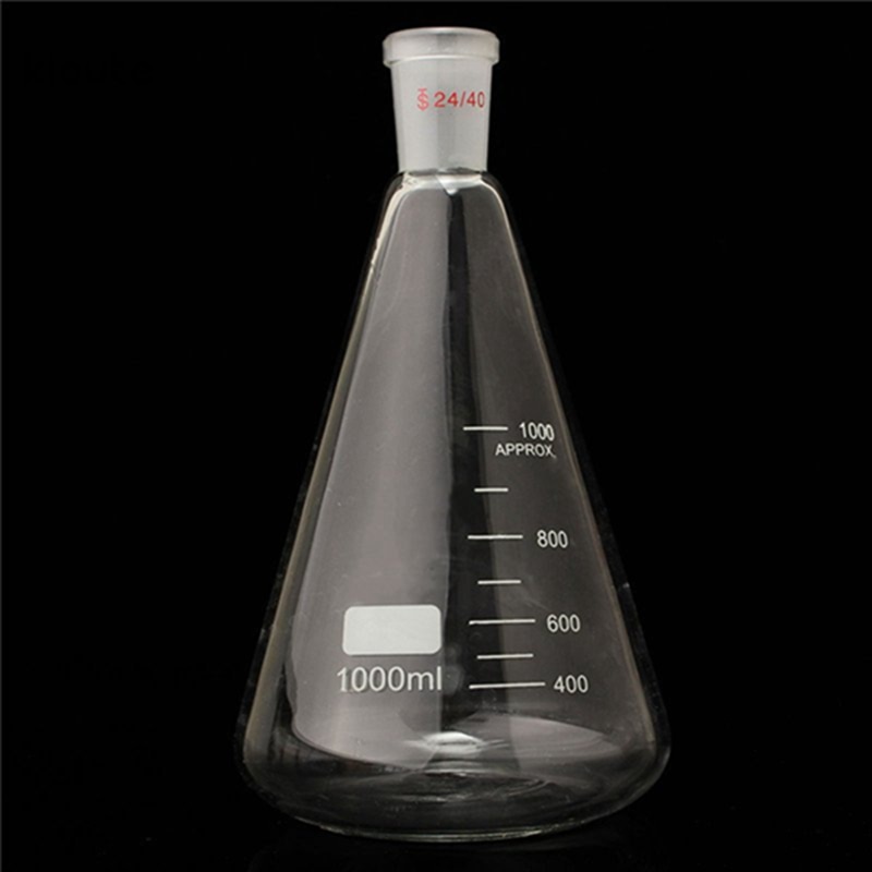 Bedste pris 24/40 1000ml/1l glas erlenmeyer kolbe konisk flaske lab kemi glasvarer