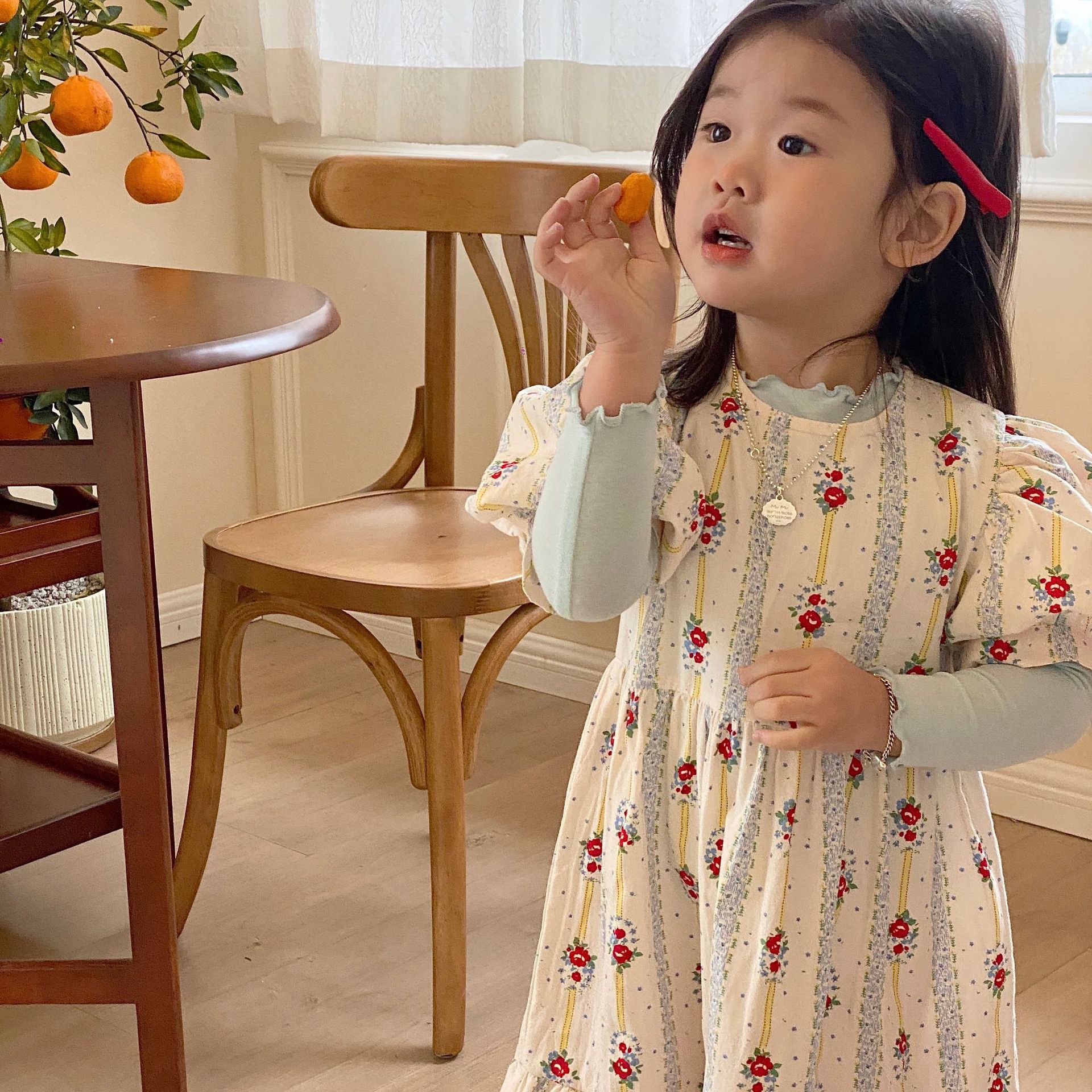 2022 Lente En Zomer Koreaanse Kinderkleding Meisjes Retro Floret Jurk Kinderen Kunnen Dragen Korte Mouwen Gebloemde Jurk