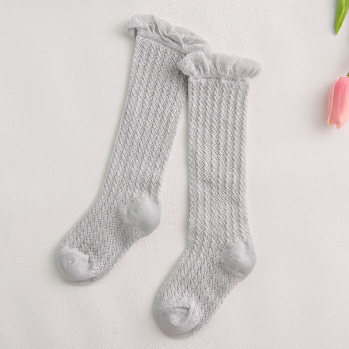 Kleur kinderen ademende sokken Katoen voor 0 Tot 4 Jaar Kids hoge knieën Sokken Gebruiken lente Herfst Zomer Been warmers jongen Meisje: 2 To 4 Year Gray