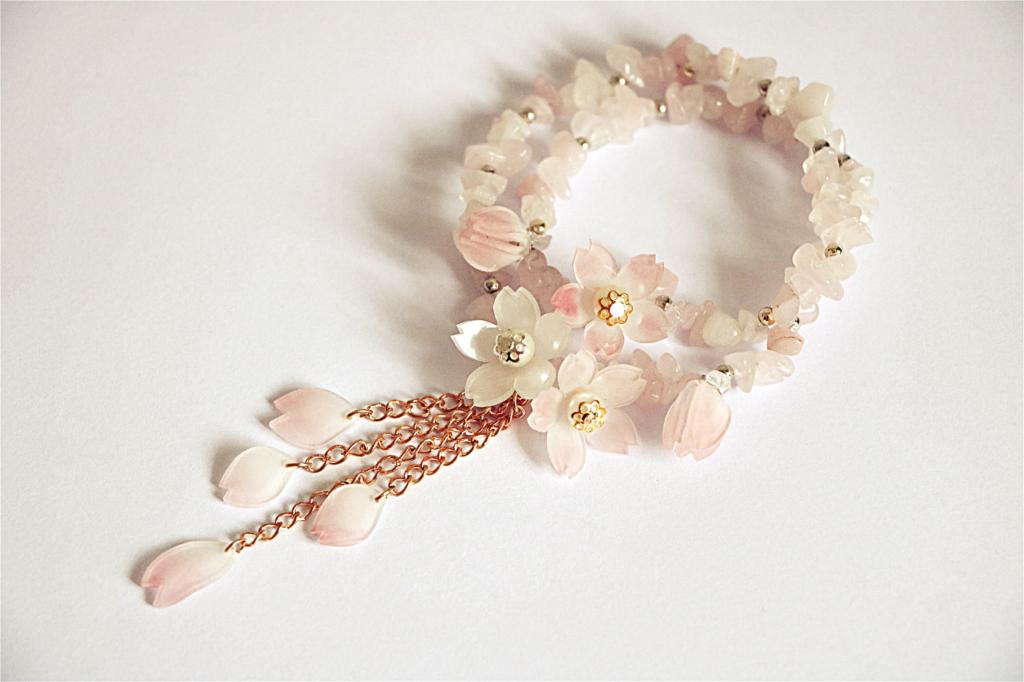 Il fiore di ciliegio mettere nappa braccialetto Mo da Mo dimenticare Doppio pink cherry blossom mettere petali peach fiori che sbocciano:  16 to 17 cm