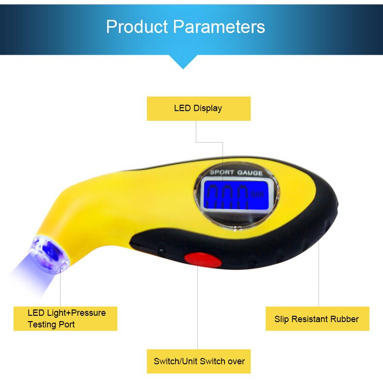 Hoge Precisie Digitale Elektronische Wiel Manometer Bandenspanningsmeter Draagbare Auto Bandenspanningsmeter Auto Accessoires Met Blauwe Led