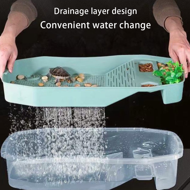 270F Turtle Tank Aquarium Plastic Reptile Terrarium with Basking Island and Swimming Area Great for Kids Birthday