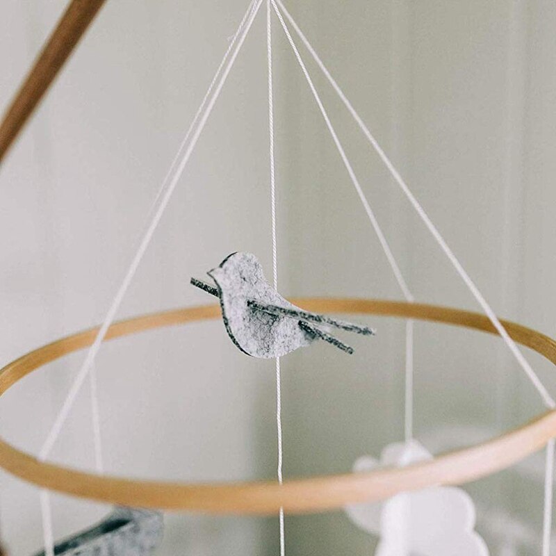 Baby Crib Mobile Vogels & Wolken Vilt Nursery Plafond Decoratie Voor Meisjes & Jongens Grijs & Wit
