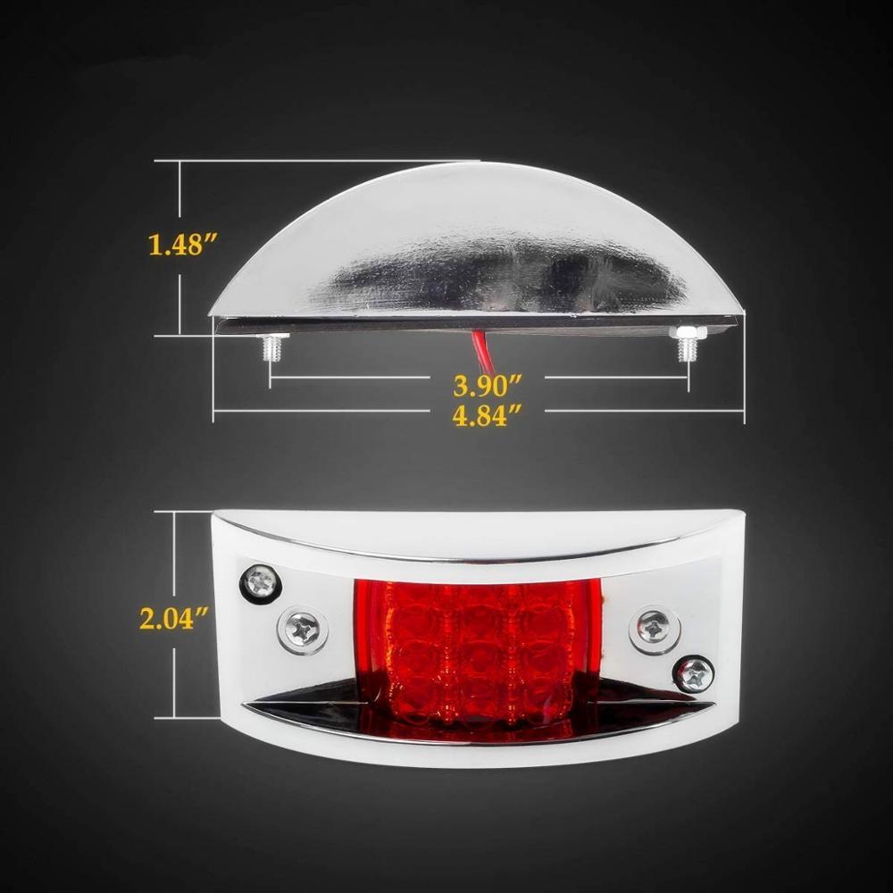 Fuleem Universal Red 4PCS Rectangle Chrome Armored LED Trailer Truck Side Marker Lights Clearance Lights 12LED 12V Waterproof