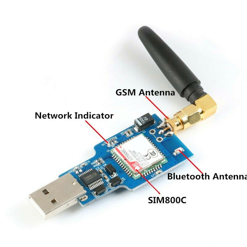 Usb To Gsm Serial Gprs Sim800C Module Bluetooth Computer Control + Antenna