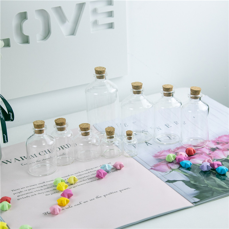 24PC Mini transparent Glas Kork Flaschen Handwerk Fläschchen Klar Glas Leere wünschen Flaschen 4ml 10ml 100ml Gläser Container Diy Fläschchen