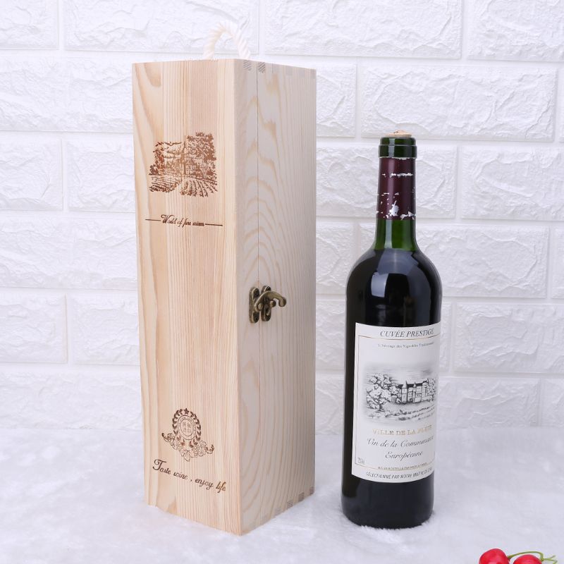 Retro Empty Single Bottle Red Wine Box Pine Wood Storage Case Container Carrier Grape Whiskey Packing Box