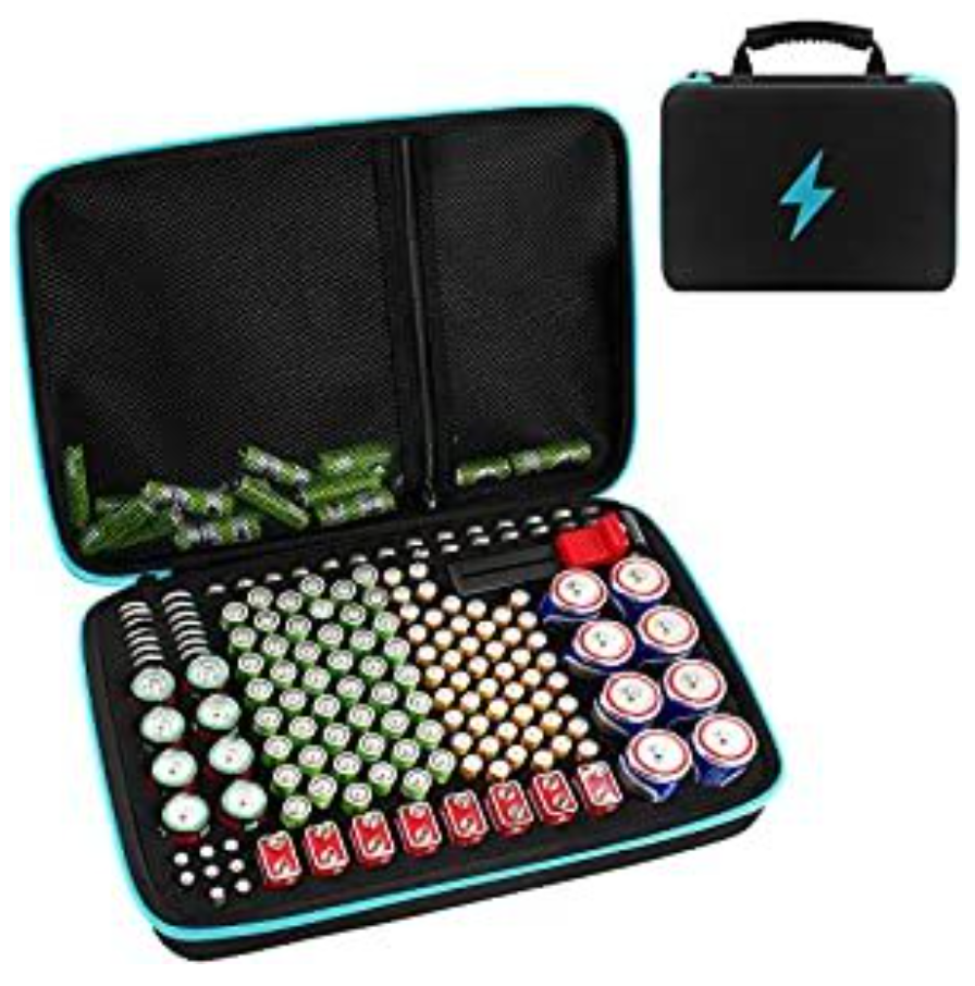 Batterie-Organizer-Koffer, Batterien-Aufbewahrungshalter, Behälter mit Tester-Prüfer. Garagen-Organisationskasten: Tiefe Blau