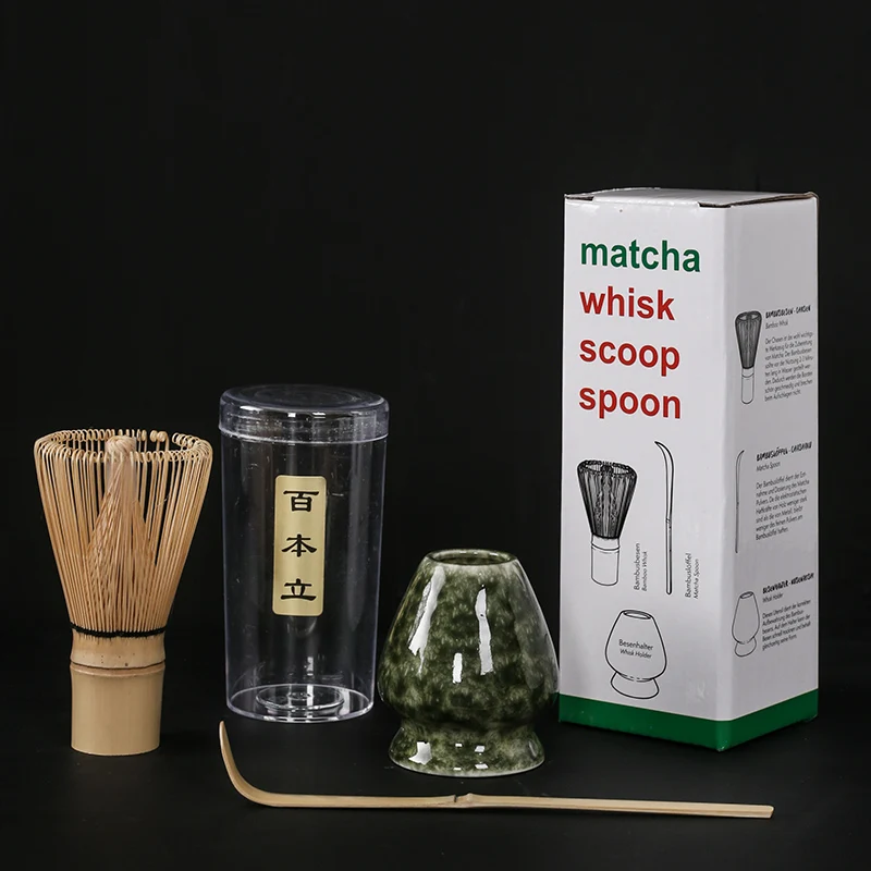 Ensemble de mélangeur matcha japonais en bambou, fait à la main, cuillère à café, agitateur: jaune clair