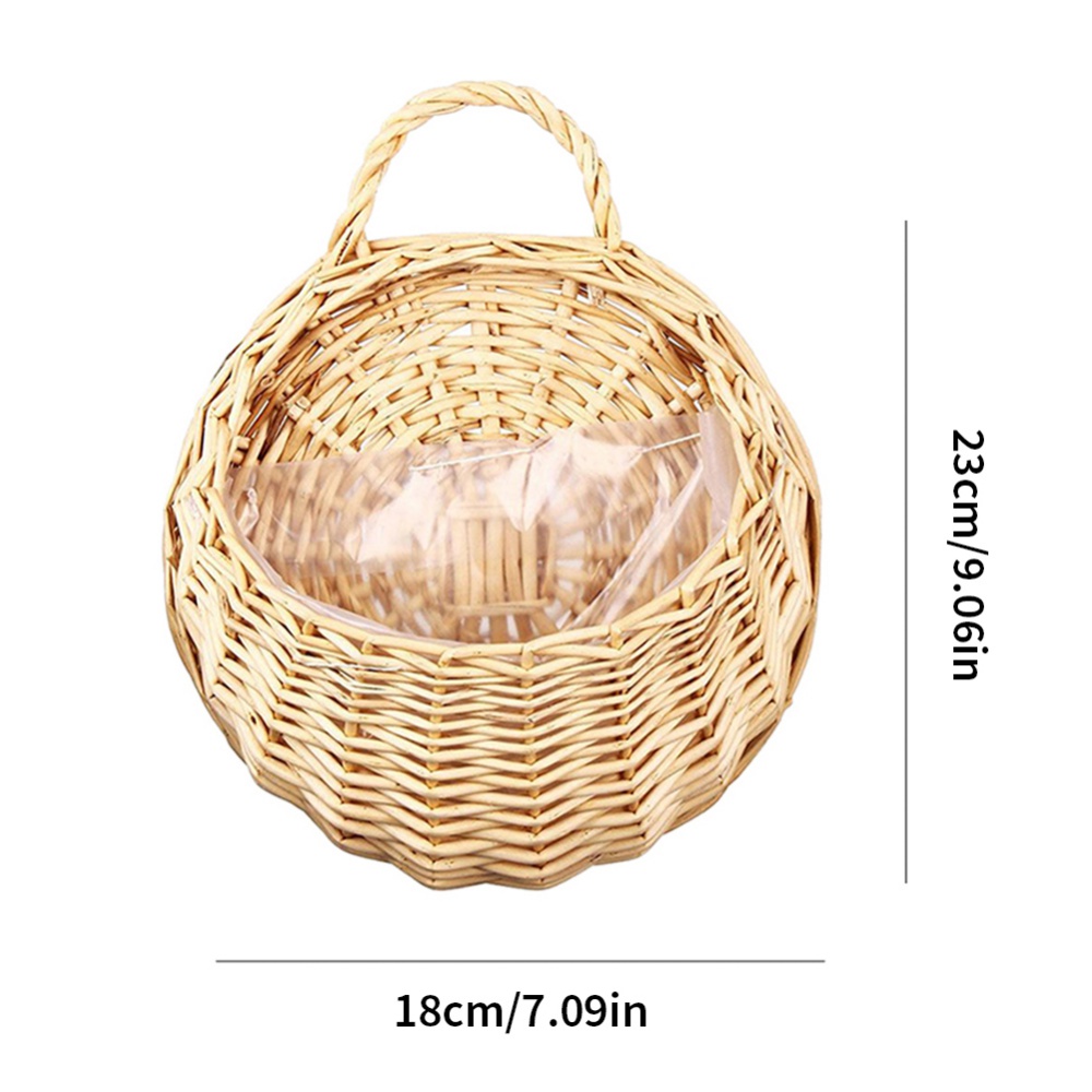 Hanging Planter Basket Handmade Hanging Wicker Rattan Flower Basket With A Plastic Film For Flower Planting Beautiful Practical: Dark Khaki