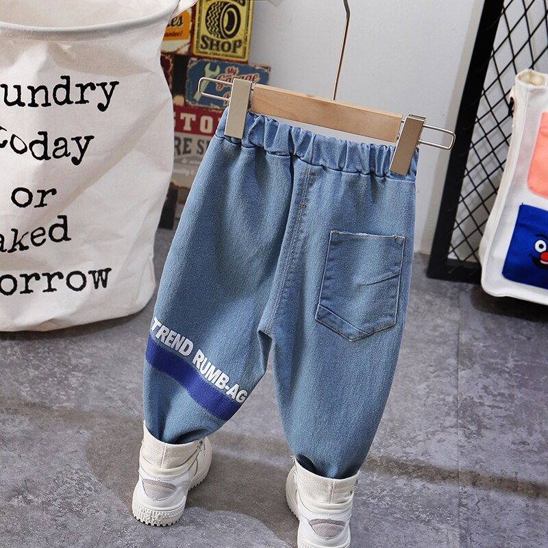Pantalones de de primavera y otoño para niños y niñas, pantalones de costura con las letras Baby para niños, pantalones vaqueros casuales para niños