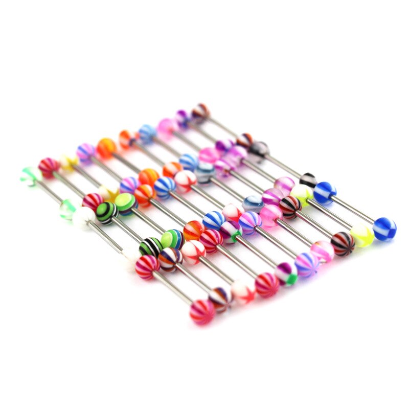 10/30/60/100Pcs Barbell Bar Tongue Piercing Cartilage Earrings Industrial Ring Colorful Body Jewelry Piercing: Stainless Steel Rod / 30pcs