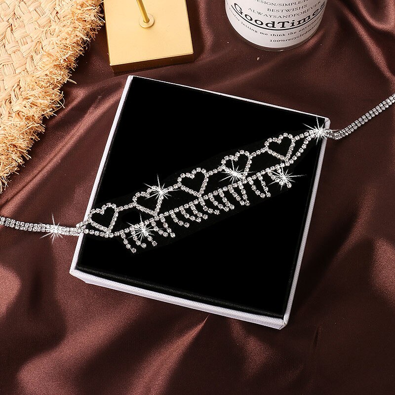 FYUAN Shine Five Heart Crystal Choker Necklaces for Women Korean Style Rhinestones Necklaces Statement Jewelry Party