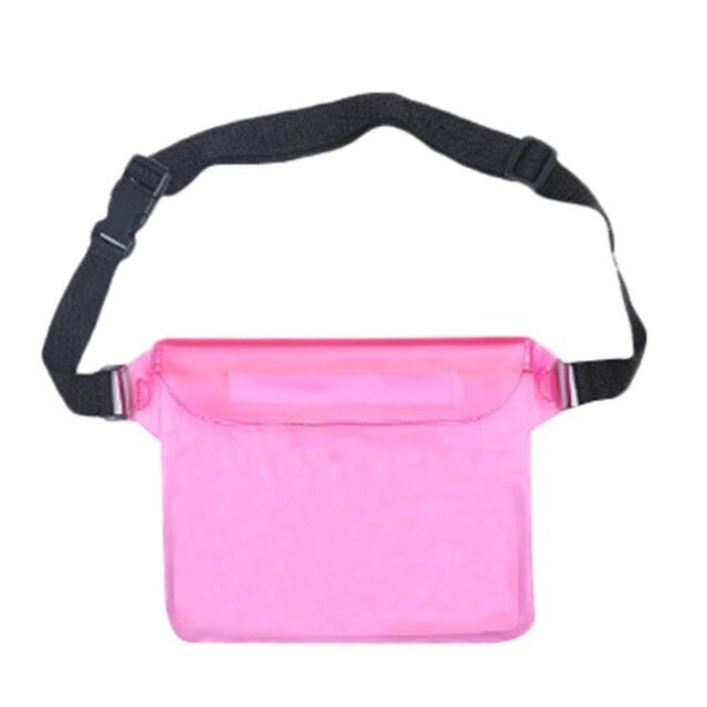 Vandtæt svømmetaske til mobiltelefonpose justerbar taljepakke taske skuldertasker til udendørs vandstrandbådssport: Lyserød