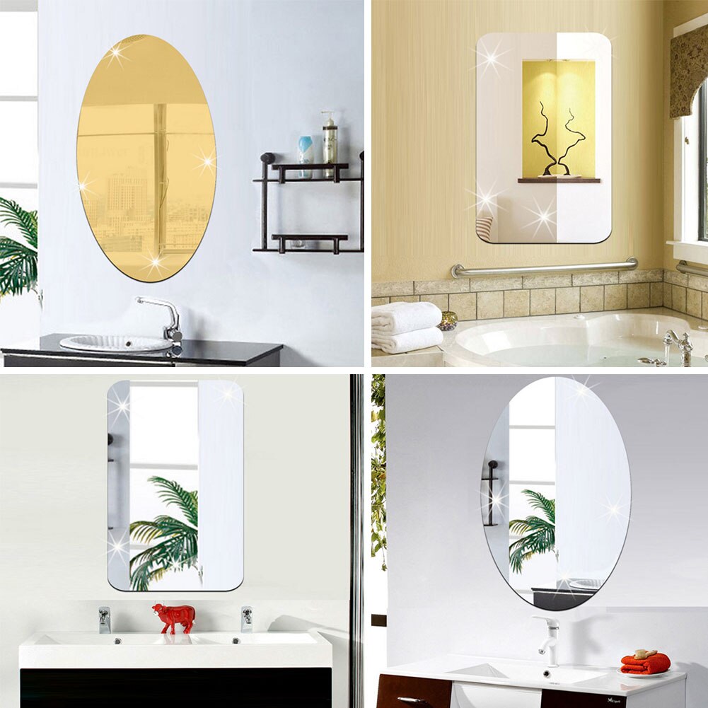 Autocollant mural effet miroir 3D | Décoration de fond ovale Rectangle amovible pour la maison et la