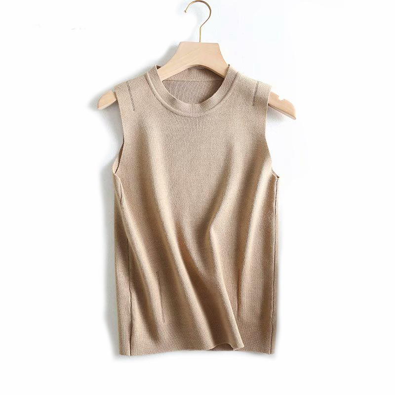 Aoemq genser dame topper 100%  ull varme ermeløse gensere høstvest topper ensfarget genser og vest dameklær: Khaki