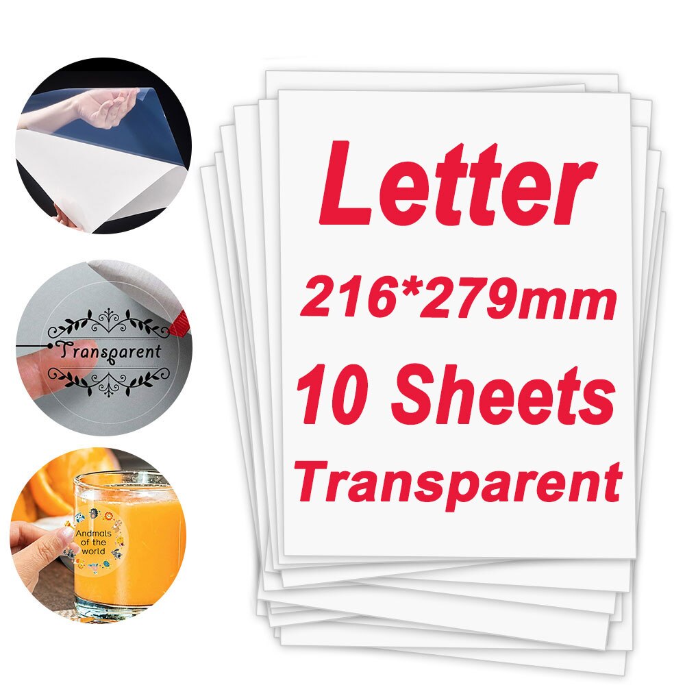10 Vellen 216*279Mm Matte Printable Vinyl Sticker Papier Zelfklevende Waterdichte Print Papier Diy Label Gebruik voor Inkjet Printer: Transparent