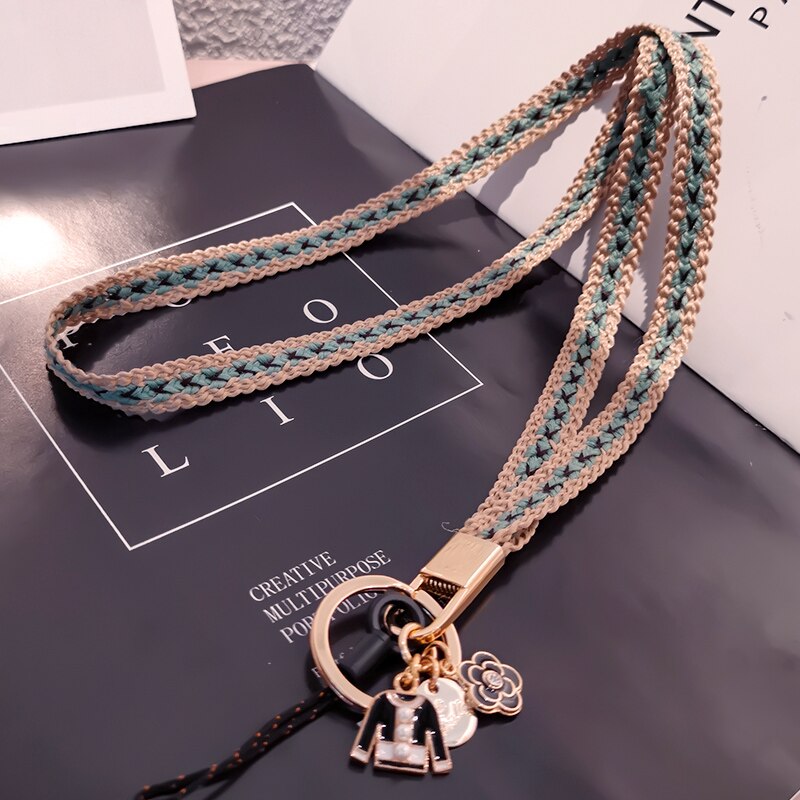 Braided neck rope accessories For iPhone 11 Charm ID card gym key USB badge holder lanyard: Green